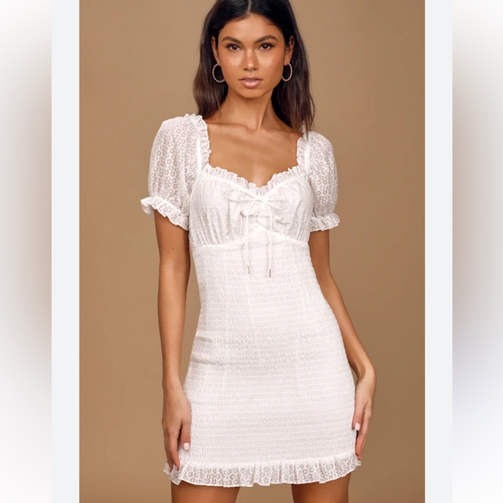 Finders Keepers Eva White Mini Smocked Dress XS